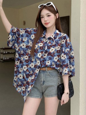 Leriya Fashion Casual Printed Women Blue Top