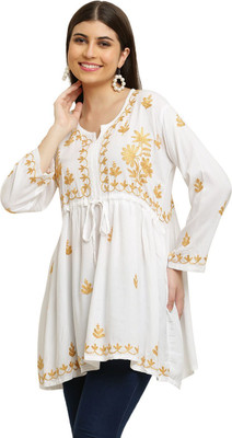 FAWOMENT Party Embroidered Women White Top