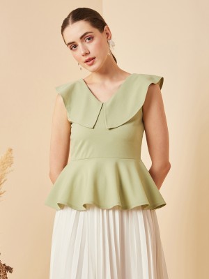 RARE Casual Solid Women Green Top