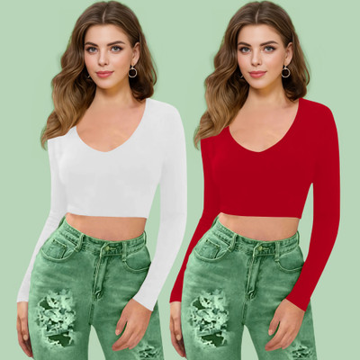 Dream Beauty Fashion Casual Self Design Women Red Top