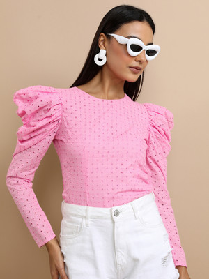 Tokyo Talkies Casual Solid Women Pink Top