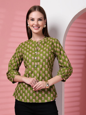 PRISTYLE Party Floral Print Women Light Green Top
