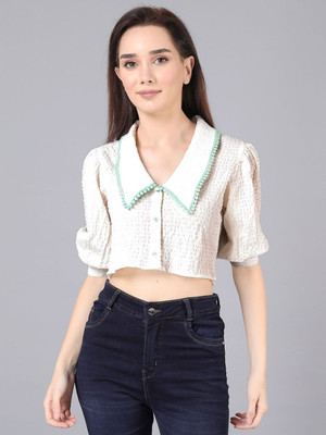 CORSICA Casual Self Design Women White Top