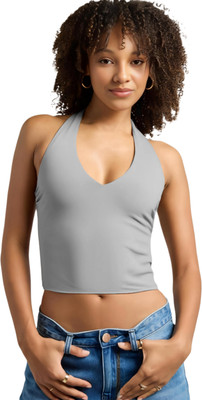 SIGHTBOMB Party Solid Women Grey Top