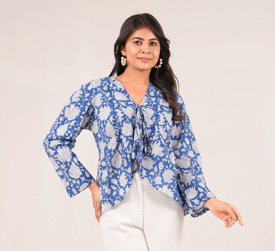 AkaayStories Casual Printed Women Blue, White Top