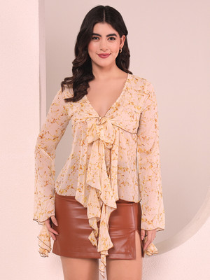 TANDUL Casual Printed Women Beige Top