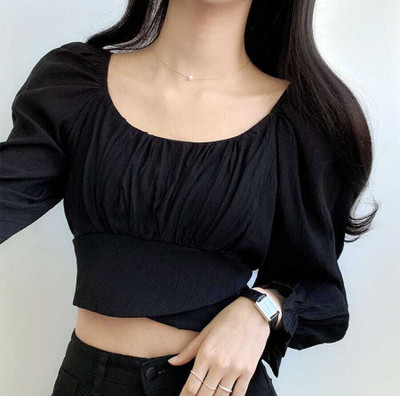 BAJARHUB Casual Solid Women Black Top