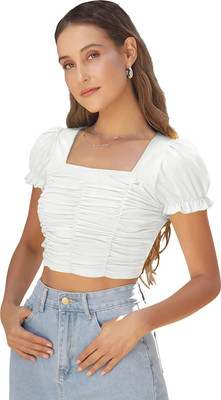 Dressberry Party Solid Women White Top