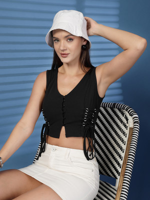 Being Naughty Casual Solid Women Black Top