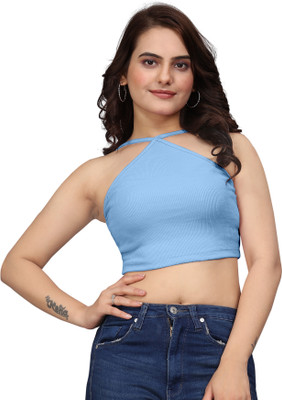 OINOZ Party Solid, Striped Women Light Blue Top