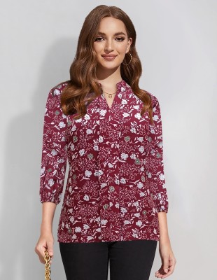 KERI PERRY Casual Printed Women Maroon Top