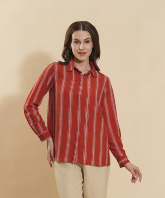 FashFun Formal 3/4 Sleeve Striped Women Orange Top