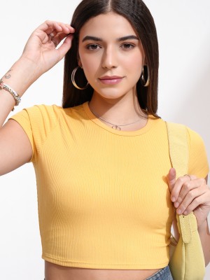 Tokyo Talkies Casual Solid Women Yellow Top