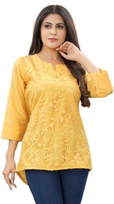 Biezun Formal Embroidered Women Yellow Top