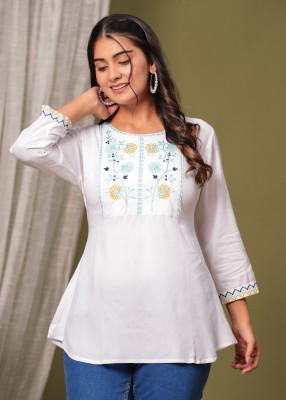 NKRM Party Embroidered, Printed Women White Top