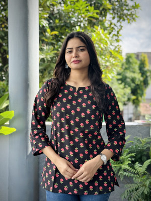 Kurtiking Casual Self Design Women Black Top