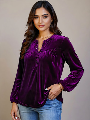 SHAAHEEROOTS Casual Solid Women Maroon Top