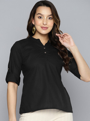 Glorry Creation Casual Solid Women Black Top