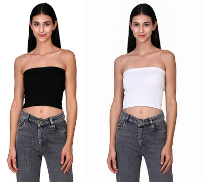 SriSaras Casual Solid Women Black, White Top