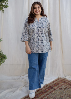 BRIJMA Women Floral Print A-line Kurta(White)