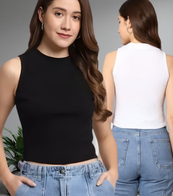 VEERAL Casual Solid Women Black Top