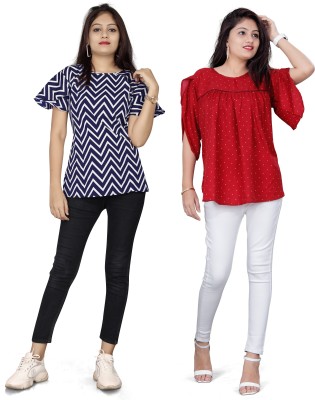 SARVOPAREE CREATION Casual Printed Women Red Top