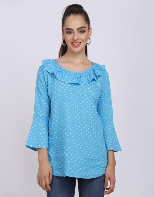 FEBIA Casual Polka Print Women Light Blue Top