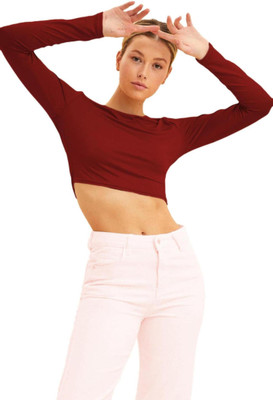 THE BLAZZE Casual Solid Women Maroon Top