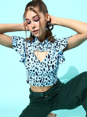 KASSUALLY Casual Printed Women Blue Top