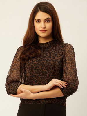 ANVI Be Yourself Casual Animal Print Women Brown Top