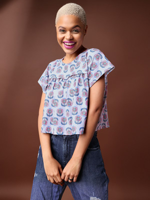 PURVAJA Party Printed Women Grey Top