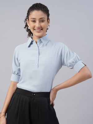 SENGROW Formal Solid Women Blue Top