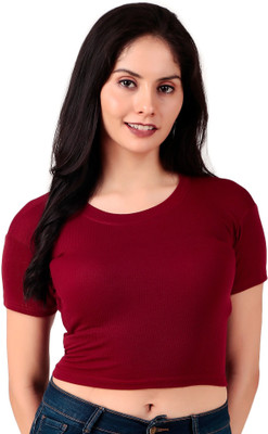 crze Casual Self Design, Solid Women Maroon Top
