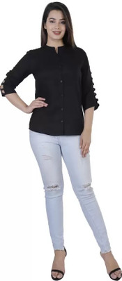 DHAWARIYA'S Casual Solid, Self Design Women Black Top
