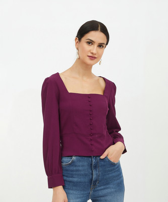 HARPA Casual 3/4 Sleeve Solid Women Purple Top