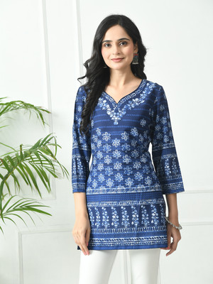 Meesan Casual Printed Women Blue Top