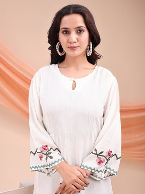 Vamika nx Casual Embroidered Women Beige Top