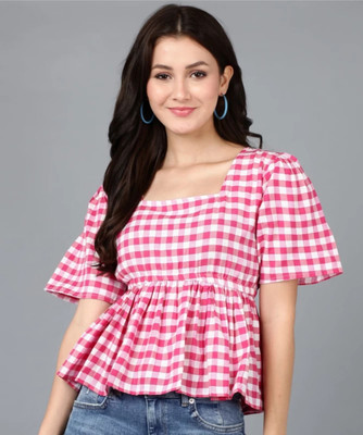 Meesan Casual Checkered Women Multicolor Top