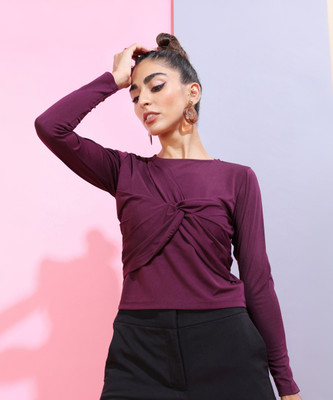 Tokyo Talkies Party Solid Women Purple Top