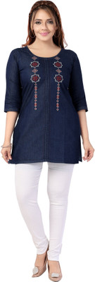 Dream & Dzire Casual Embroidered Women Blue Top