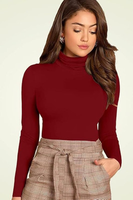 sasafaras Casual Solid Women Maroon Top