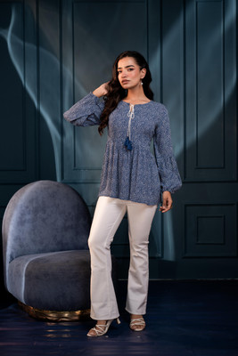 Juniper Casual Printed Women Blue Top