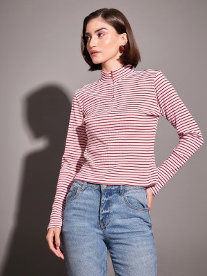 SASSAFRAS Casual Striped Women Red, White Top