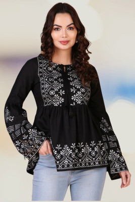 Fonista Casual Printed Women Black, Grey Top