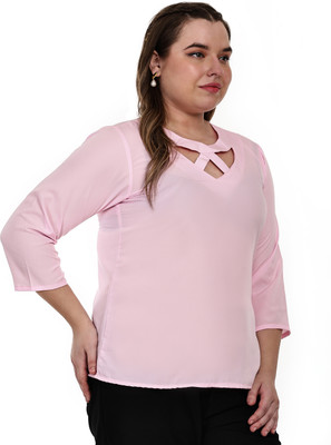 HouseOfCommon Casual Solid Women Pink Top
