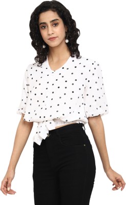 V-MART Casual Printed Women White, Black Top