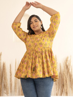 Janasya Casual Printed Women Yellow Top