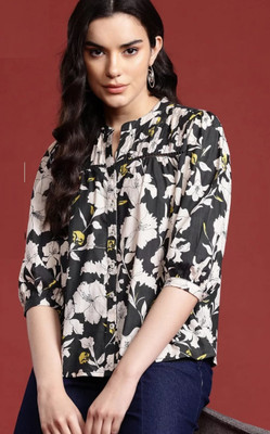 Sanganer MART Party Printed Women Black Top