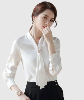BAJARHUB Casual Solid Women White Top