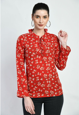 AGARU Casual Printed Women Red Top